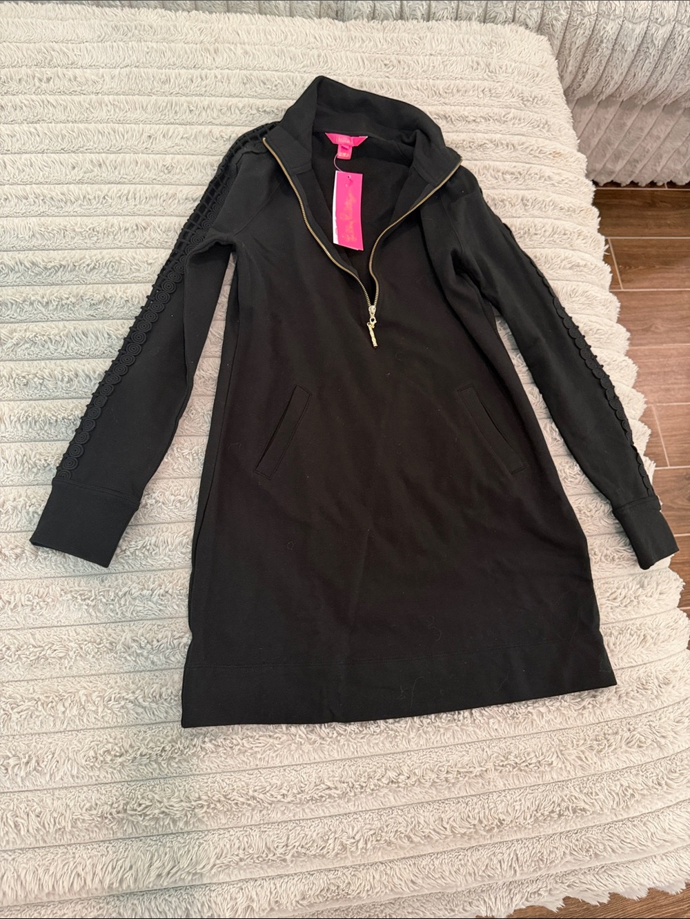 Lilly Pulitzer Black Long-Sleeve Zip Front Dress with Gold Hardware